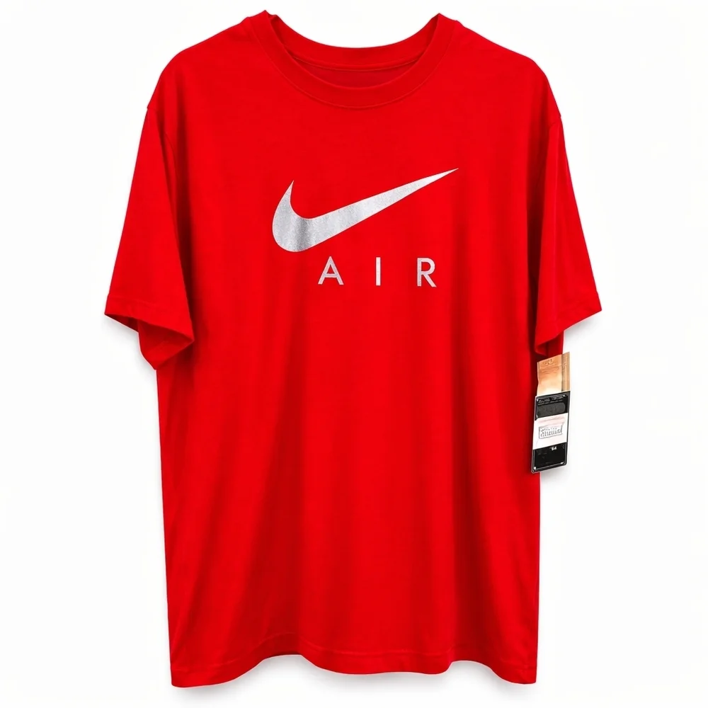 Nike Air Large Red Cotton Graphic Tee Dri-Fit Swoosh Logo Shirt NWT